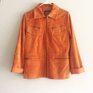 Orange suede jacket by Manteaux Manteaux